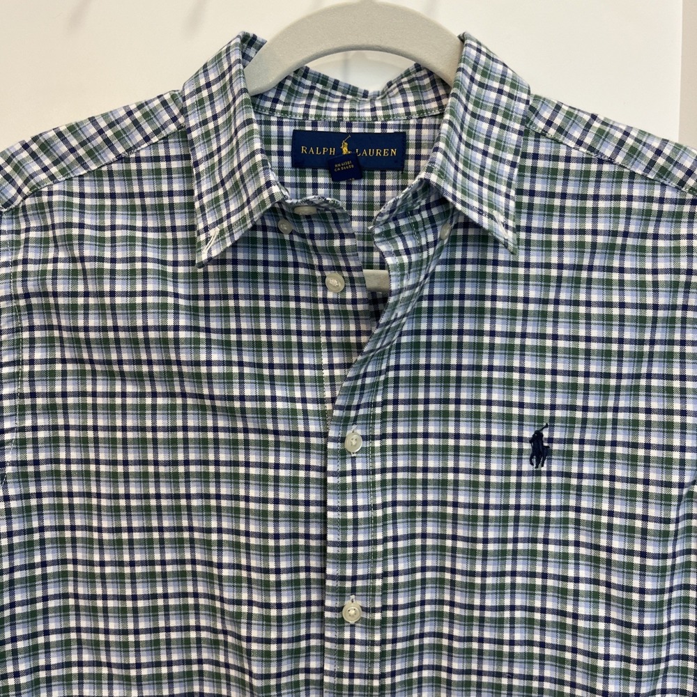 Ralph Lauren Men Button Down Dress Shirt 100% Cotton Size XL  (18-20) Blue White